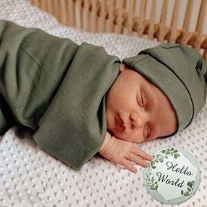 OWLOWLA Swaddle Blanket and Hat Set Newborn Swaddle Wrap Baby Receiving Blanket for Baby Boys Girls(Olive)