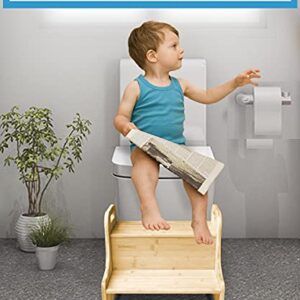 Garbuildman 2 Step Stool for Kids, Bamboo Toddler Stepping Stool with Handles for Children, Detachable Small Bathroom Toilet Potty Training & Kitchen Kid’s Learning Step Stool