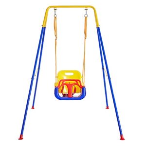 funlio 3-in-1 swing set for toddler with 4 sandbags, heavy-duty kid swing set for backyard, baby swing indoor/outdoor play, folding metal stand & clear instruction, easy to assemble & store