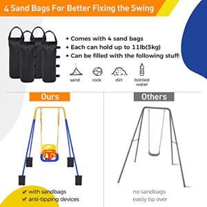 FUNLIO 3-in-1 Swing Set for Toddler with 4 Sandbags, Heavy-Duty Kid Swing Set for Backyard, Baby Swing Indoor/Outdoor Play, Folding Metal Stand & Clear Instruction, Easy to Assemble & Store