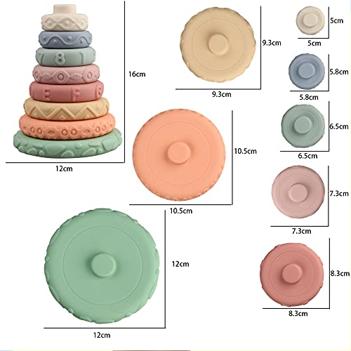 miawow 8 Pcs Stacking Rings Soft Toys for Babies Newborn 0 3 4 5 6 12 18 Months 1 Year Old Girls Boys - Toddler Sensory Educational Montessori Baby Blocks - Infant Development Teething Learning Tower