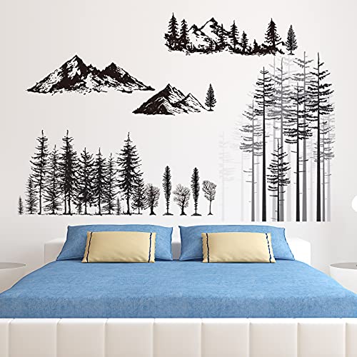 3 Sheets Mountain Forest Bear Wall Decals Stickers Pine Tree Wall Decals Woodland Trees Wall Stickers Deer Forest Decals for Kids Nursery Bedroom Living Room Decor, 11.8 x 35.4 Inches (Bear)