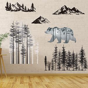 3 Sheets Mountain Forest Bear Wall Decals Stickers Pine Tree Wall Decals Woodland Trees Wall Stickers Deer Forest Decals for Kids Nursery Bedroom Living Room Decor, 11.8 x 35.4 Inches (Bear)