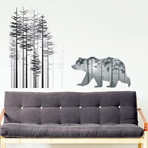 3 Sheets Mountain Forest Bear Wall Decals Stickers Pine Tree Wall Decals Woodland Trees Wall Stickers Deer Forest Decals for Kids Nursery Bedroom Living Room Decor, 11.8 x 35.4 Inches (Bear)