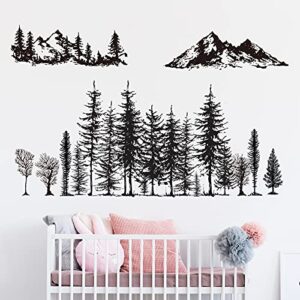 3 Sheets Mountain Forest Bear Wall Decals Stickers Pine Tree Wall Decals Woodland Trees Wall Stickers Deer Forest Decals for Kids Nursery Bedroom Living Room Decor, 11.8 x 35.4 Inches (Bear)