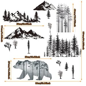 3 Sheets Mountain Forest Bear Wall Decals Stickers Pine Tree Wall Decals Woodland Trees Wall Stickers Deer Forest Decals for Kids Nursery Bedroom Living Room Decor, 11.8 x 35.4 Inches (Bear)