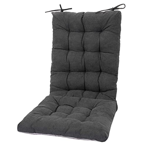 POMIU Rocking Chair Cushion, Chair Cushions, Premium Tufted Back and Seat Cushion Non Skid Slip, Chair Pads for Indoor Home, Kitchen, Desk Chair, Dining Chairs (Dark Grey, Fabric 1)