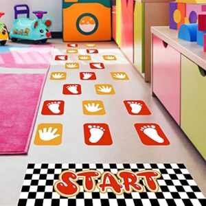 Footprint and Palm Lattice Floor Sticker Wall Decals, Colorful Feet Puzzle Hopscotch Game Start Wall Stickers, Removable DIY Art Ground Corridor Wallpaper Décor for Kids Bedroom, Nursery, Classroom