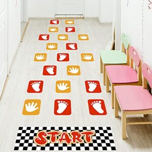 Footprint and Palm Lattice Floor Sticker Wall Decals, Colorful Feet Puzzle Hopscotch Game Start Wall Stickers, Removable DIY Art Ground Corridor Wallpaper Décor for Kids Bedroom, Nursery, Classroom