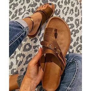 Women Flip Flop Slippers Casual Summer Comfy Orthopedic Shoes Ladies Ring Open Toe Non-Slip Slides Flat Sandals Brown