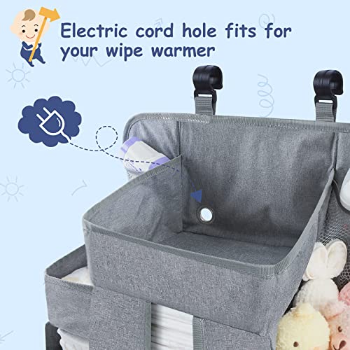 Maliton XL Hanging Diaper Caddy Organizer for Changing Table, Crib Diaper Organizer for Baby Stuff, Pack n Play Nursery Organizer, Baby Accessories for Newborn, Baby Shower Gifts(Grey)