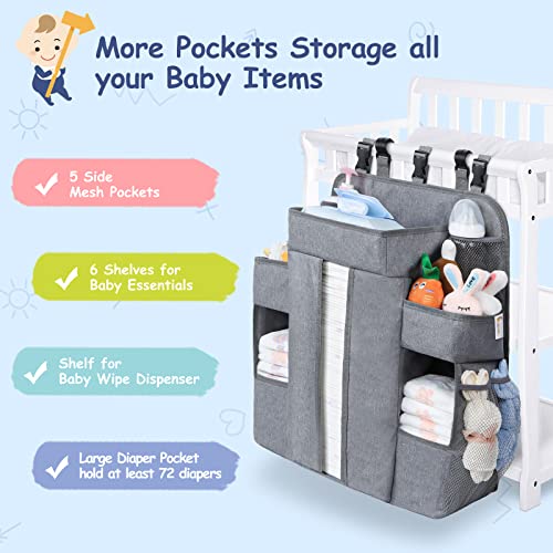 Maliton XL Hanging Diaper Caddy Organizer for Changing Table, Crib Diaper Organizer for Baby Stuff, Pack n Play Nursery Organizer, Baby Accessories for Newborn, Baby Shower Gifts(Grey)