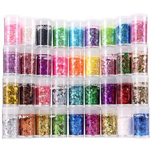 chunky and fine glitter mix, estanoite 36 colors chunky sequins & fine glitter powder mix, iridescent glitter flakes, cosmetic makeup glitter for face body eye nail art, loose glitter for resin epoxy