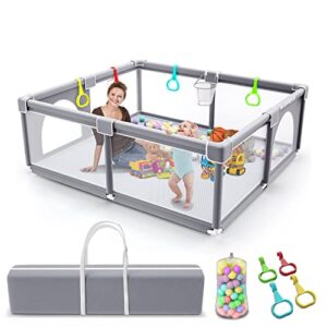 bubblbay baby playpen,extra large baby play yard for toddler,sturdy active center area with anti-slip suckers & soft breathable mesh,safety baby fence