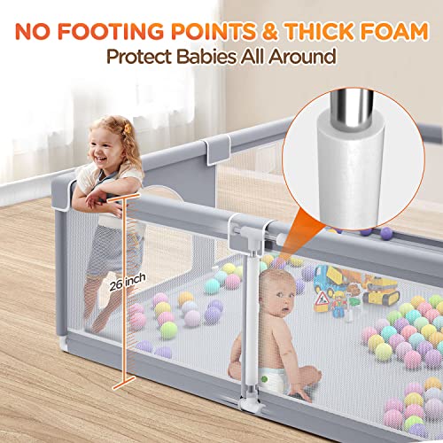 Bubblbay Baby Playpen,Extra Large Baby Play Yard for Toddler,Sturdy Active Center Area with Anti-Slip Suckers & Soft Breathable Mesh,Safety Baby Fence