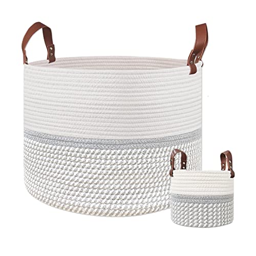 Snortly Woven Baskets for storage Baby Laundry Hamper, Cotton Rope Blanket Basket for Living Room , Laundry, Nursery, Pillows, Baby Toy chest