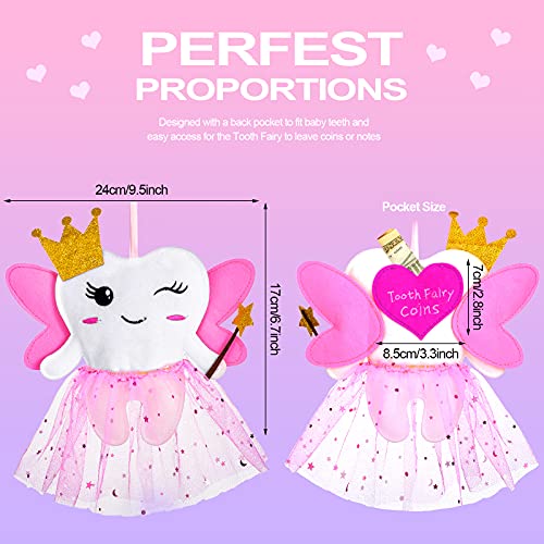 Breling Tooth Pillow Kit for Girls Teeth Gifts Pillow with Pocket Including Lost Teeth Holder Cute Dear Tooth Notepad Felt Keepsake Wallet Pouch to Hold Card Photography for Kids (Pink)