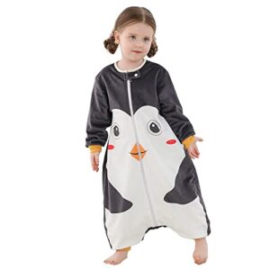 michley baby sleeping bag sack long sleeve with feet winter swaddle wearable blanket for boys girls,penguin,1-3years