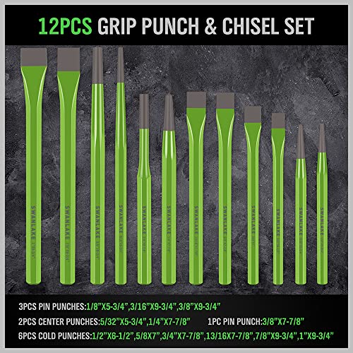 SWANLAKE Punch and Chisel Set, Including Taper Punch, Cold Chisels, Pin Punch, Center Punch (28pcs)