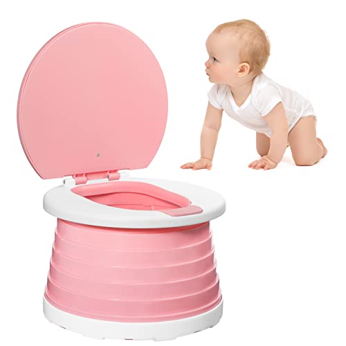 𝗧𝗿𝗮𝘃𝗲𝗹 𝗣𝗼𝘁𝘁𝘆 Portable Potty for Kids Toddlers Foldable Children's Portable Toilet Potty Chair Toddlers Training Toilet Seat Emergency Toilet for Car Camping Outdoor indoor (Pink)