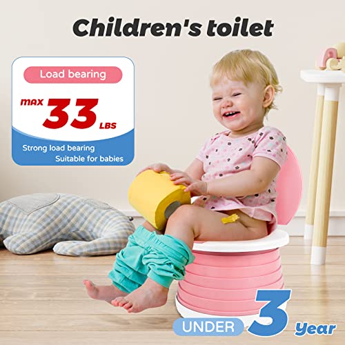 𝗧𝗿𝗮𝘃𝗲𝗹 𝗣𝗼𝘁𝘁𝘆 Portable Potty for Kids Toddlers Foldable Children's Portable Toilet Potty Chair Toddlers Training Toilet Seat Emergency Toilet for Car Camping Outdoor indoor (Pink)