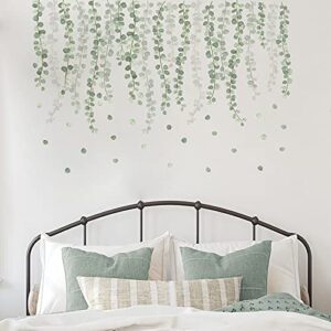 prabahdak eucalyptus wall stickers green leaves vine wall decals stickers removable peel and stick wall art decor for sofa background living office room baby bedroom kitchen nursery room decorations