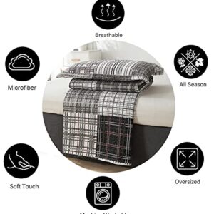 Queen Size Quilt Set Bedding Plaid Patchwork Bedspread Set Soft Lightweight Quilt Bedspread Bedding Black White Grey Plaid Stripe Modern Quilts Patchwork Coverlet Mens Home Quilt for Queen Bed