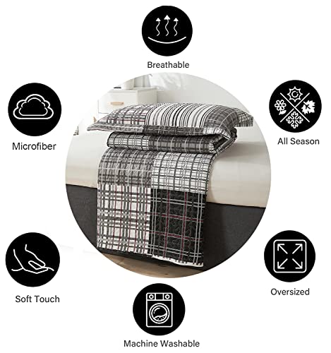 Queen Size Quilt Set Bedding Plaid Patchwork Bedspread Set Soft Lightweight Quilt Bedspread Bedding Black White Grey Plaid Stripe Modern Quilts Patchwork Coverlet Mens Home Quilt for Queen Bed