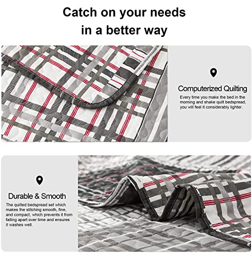 Queen Size Quilt Set Bedding Plaid Patchwork Bedspread Set Soft Lightweight Quilt Bedspread Bedding Black White Grey Plaid Stripe Modern Quilts Patchwork Coverlet Mens Home Quilt for Queen Bed