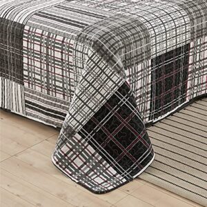 Queen Size Quilt Set Bedding Plaid Patchwork Bedspread Set Soft Lightweight Quilt Bedspread Bedding Black White Grey Plaid Stripe Modern Quilts Patchwork Coverlet Mens Home Quilt for Queen Bed