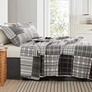 Queen Size Quilt Set Bedding Plaid Patchwork Bedspread Set Soft Lightweight Quilt Bedspread Bedding Black White Grey Plaid Stripe Modern Quilts Patchwork Coverlet Mens Home Quilt for Queen Bed