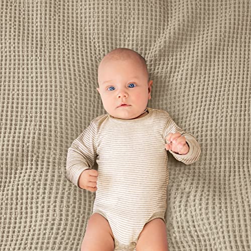 PHF 100% Cotton Baby Waffle Blankets - Lightweight Washed Soft Breathable Comfortable Swaddling Receiving Sleep Blankets - 30"x 40" Baby Toddler Blanket for Boys and Girls, Khaki