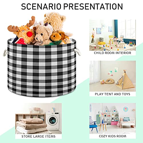 WELLDAY Cotton Rope Basket Buffalo Plaid Baby Laundry Basket for Blankets Toys Storage Basket