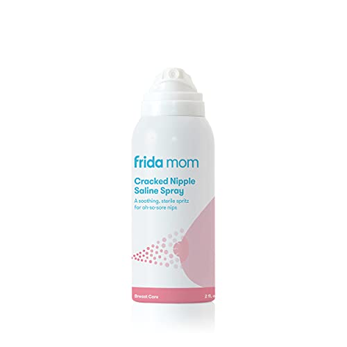 Frida Mom Cracked Nipple Soothing Spray | All-Natural Saline Spray to Heal Sore, Cracked Breastfeeding Nipples | Spray + Air-Dry | Gentle for Baby + Mom | 2 Fl oz