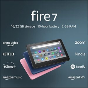 certified refurbished amazon fire 7 tablet, 7” display, 16 gb, 10 hours battery life, light and portable for entertainment at home or on-the-go, (2022 release), black