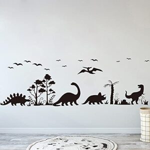 large size (51"x 16.5") wall decal sticker dinosaur animal forest tree bird home decor bedroom living room jurassic park dino decals nursery wall art poster ws94 (black)