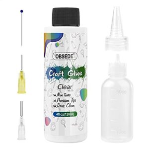 obsede craft glue dries clear art adhesive 4fl oz/120ml with fine metal tip bottle applicator kit for diy crafts glitter paper card decoupage scrapbooking
