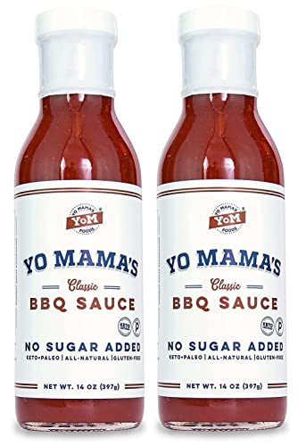 Keto Barbecue BBQ Sauce by Yo Mama's Foods – (Pack of 2) - Vegan, No Sugar Added, Low Carb, Low Sodium, Gluten Free, Paleo, and Made with Whole Non-GMO Tomatoes!