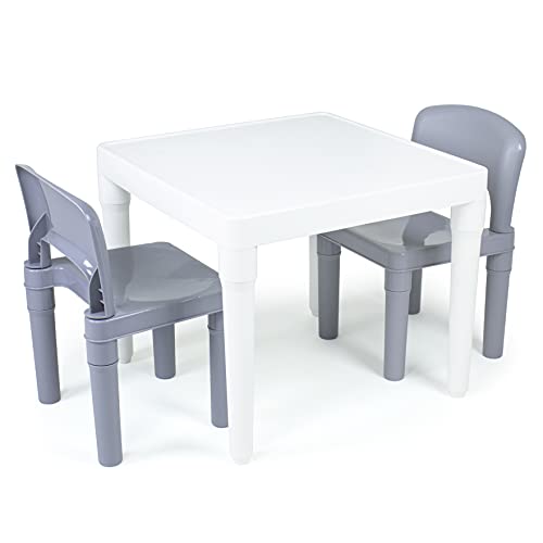 Humble Crew Kids Dry Erase Plastic Table and 2 Set, White Table & Grey Chairs, 20 x 20 x 17inches, 12 x 11 x 18 inches