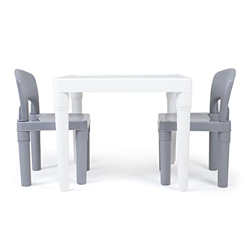 Humble Crew Kids Dry Erase Plastic Table and 2 Set, White Table & Grey Chairs, 20 x 20 x 17inches, 12 x 11 x 18 inches