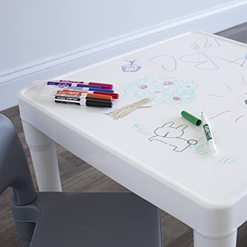 Humble Crew Kids Dry Erase Plastic Table and 2 Set, White Table & Grey Chairs, 20 x 20 x 17inches, 12 x 11 x 18 inches