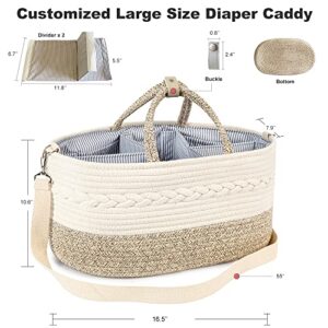 YeaYee Baby Diaper Caddy Organizer, X-Large, 5 Grids, 8 Pockets, Shoulder Strap Portable Nursery Storage Basket with 2 Changeable Compartments, 100% Cotton Woven Rope Bins, Newborn Gift