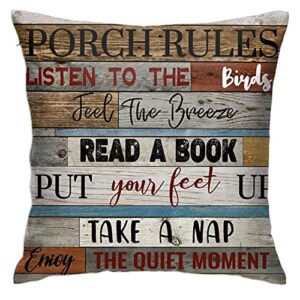 Porch Outdoor Pillows Set of 2,Decorative Porch Rules Outdoor Pillows Cover,Vintage Art Outdoor Cushion Covers,Patio Bench Cushions Cover for Bed Chair Sofa (Brown)