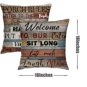 Porch Outdoor Pillows Set of 2,Decorative Porch Rules Outdoor Pillows Cover,Vintage Art Outdoor Cushion Covers,Patio Bench Cushions Cover for Bed Chair Sofa (Brown)