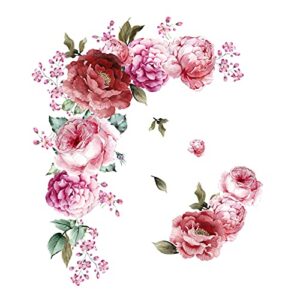 Peony Flower Wall Stickers 3D Pink Flowers Wall Decals, Peel and Stick Removable Wall Art Decor, DIY Mural Wall Art Decor for Kids Room Nursery Classroom Living Room Bedroom Home Decoration (E)