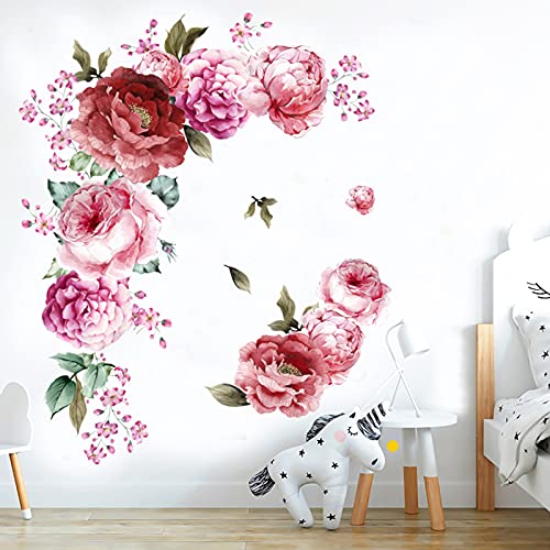 Peony Flower Wall Stickers 3D Pink Flowers Wall Decals, Peel and Stick Removable Wall Art Decor, DIY Mural Wall Art Decor for Kids Room Nursery Classroom Living Room Bedroom Home Decoration (E)