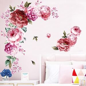 Peony Flower Wall Stickers 3D Pink Flowers Wall Decals, Peel and Stick Removable Wall Art Decor, DIY Mural Wall Art Decor for Kids Room Nursery Classroom Living Room Bedroom Home Decoration (E)