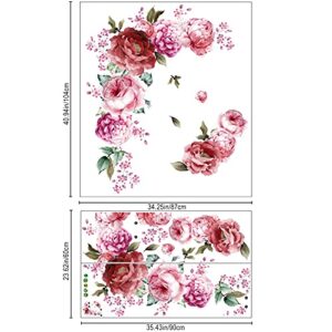 Peony Flower Wall Stickers 3D Pink Flowers Wall Decals, Peel and Stick Removable Wall Art Decor, DIY Mural Wall Art Decor for Kids Room Nursery Classroom Living Room Bedroom Home Decoration (E)