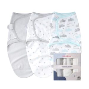insular swaddle blanket, baby swaddle wrap for newborn and infant, adjustable swaddle set for boy and girl, soft cotton baby sleep sack 3 pack small(0-3 month), clouds