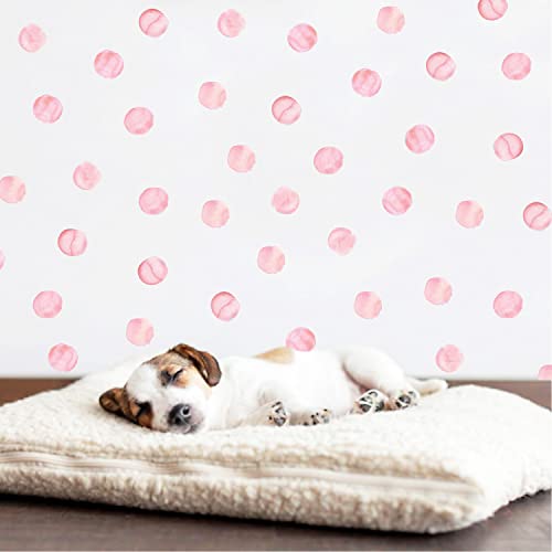 Polka Dot Wall Decals Removable Watercolor Pink Wall Sticker for Kids Baby Girls Living Room Bedroom Playroom (48 Dots)